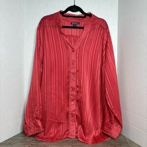 Roaman's Salmon-Colored Striped Long-Sleeve Blouse